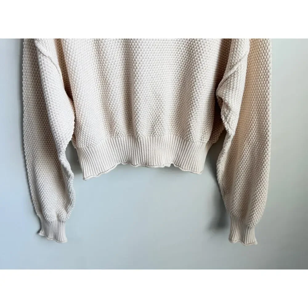 FP Beach Dropped Shoulder Turtleneck Pullover Knit Sweater Cream Women's Large - Picture 4 of 8